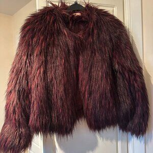 Burgundy/black cropped furry coat
